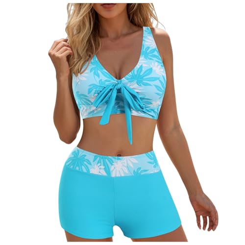 Bikini Damen Set 2 Teilig Triangel Bikini Oberteil Push Up Rückenfreies Bikinioberteile Badeshorts High Waist Bauchweg Bademode Badeanzug Damen 2 Set Sommer Swimsuit Beachwear von Generic