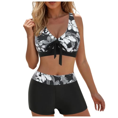 Bikini Damen Set 2 Teilig Triangel Bikini Oberteil Push Up Rückenfreies Bikinioberteile Badeshorts High Waist Bauchweg Bademode Badeanzug Damen 2 Set Sommer Swimsuit Beachwear von Generic