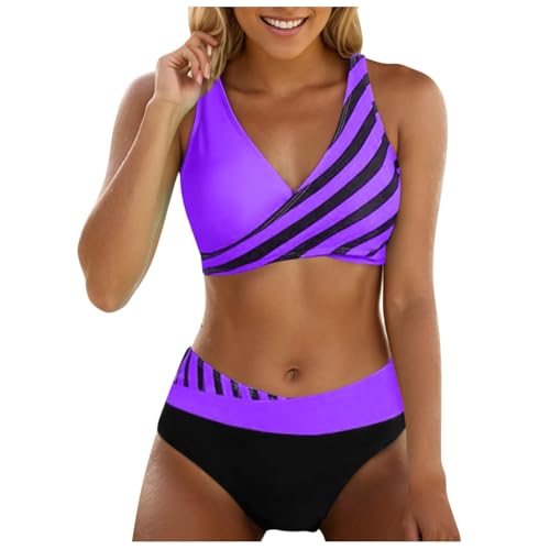Bikini Damen Set Badeanzug Damen Push Up Bikinis Bademode Bikinisets Bikini-Set Bikinihose Blau Grün Farbblock Sexy Badebekleidung Curvy Badeanzüge von Generic