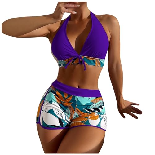 Bikini Damen Set Bauch Weg Bikini Damen Set Push Up Zweiteiler Bauchweg V-Ausschnitt Große Größe Bademode Hoher Taille Colour Blocking Mit Muschelkante Badebekleidung von Generic