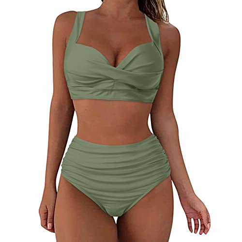 Bikini Damen Set Bauchweg Zweiteilige Badeanzüge Twist Front Sexy Push Up Oberteil Mit Badeshorts Hoher Taille Schwarz Schwimmanzug Swimsuit Vintage Badeanzug mit Plissiert Bikini-Sets Für Damen von Generic