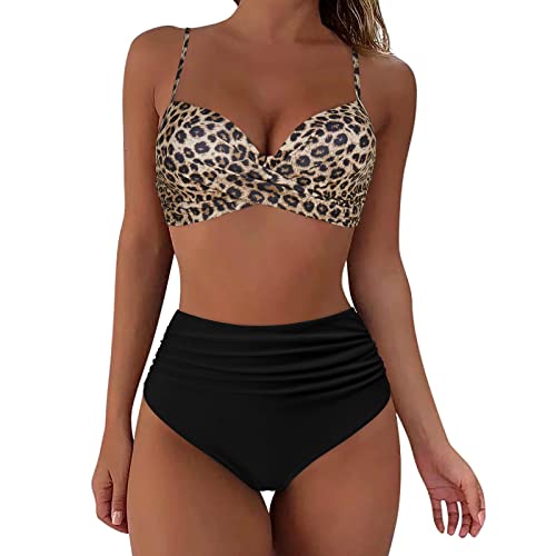 Bikini Damen Set Crossover Bustier Push Up High Waist Bikini Bademode Elegant Zweiteiliger V Ausschnitt Blumenmuster Badeanzug Swimsuit Strandmode von Generic