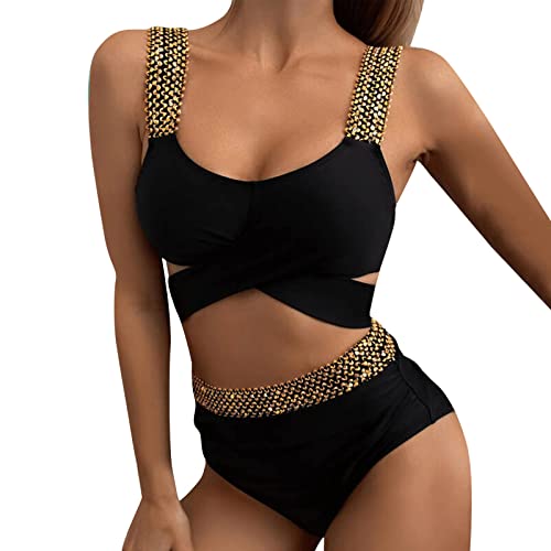 Bikini Damen Set - Damen Zweiteiliger Badeanzug mit Leopardenmuster, überkreuztes Hohe Taille High Waist Bikini Bademode Bauchkontrolle Bauchweg Push Up Bikini Sets von Generic
