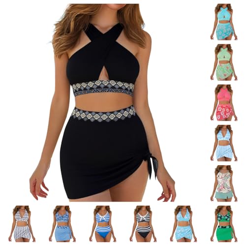 Bikini Damen Set Oberteil Mit Rock Badeanzug Zweiteilig High Waist Bademode Swimwear Women Push Up Beachwear Spitze Strandbekleidung Swimsuits 2 Teiler von Generic