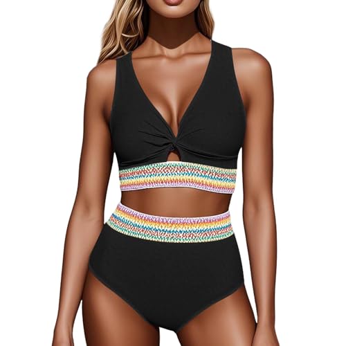 Bikini Damen Set Oberteil Mit Rock Badeanzug Zweiteilig High Waist Bademode Swimwear Women V Ausschnitt Push Up Beachwear Badeanzüge Spitze Strandbekleidung Swimsuits 2 Teiler von Generic