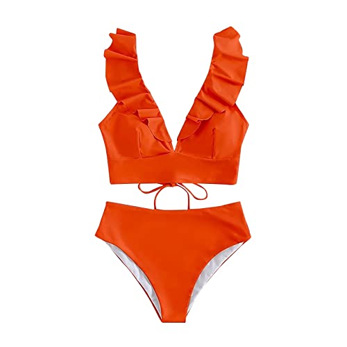 Bikini Damen Set Tankini Bikinioberteile Sport Bikini Damen High Waist Bikini Zweiteilig Bademode Imprimer Sport Plage Badeanzug Mit Tankini Oberteil Tankini Damen Große Größen Orange L von Generic