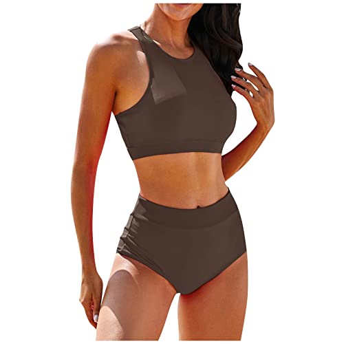 Bikini Damen Set Tankini Bikinioberteile Sport Bikini Damen High Waist Bikini Zweiteilig Bademode Imprimer Sport Plage Badeanzug Mit Tankini Oberteil Tankini MäDchen braun L von Generic