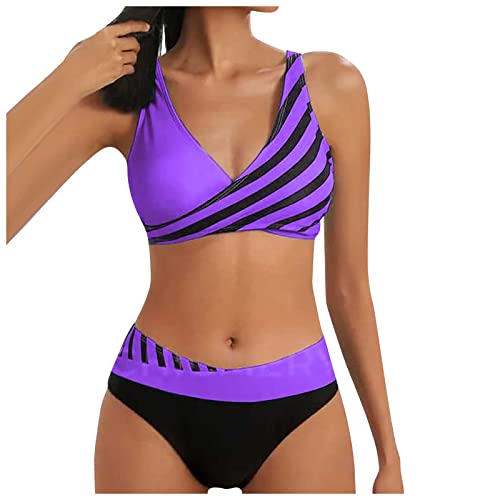 Bikini Damen Set Triangel Breites Unterbrustband Gerippte Bademode Zweiteiliger Badeanzug von Generic