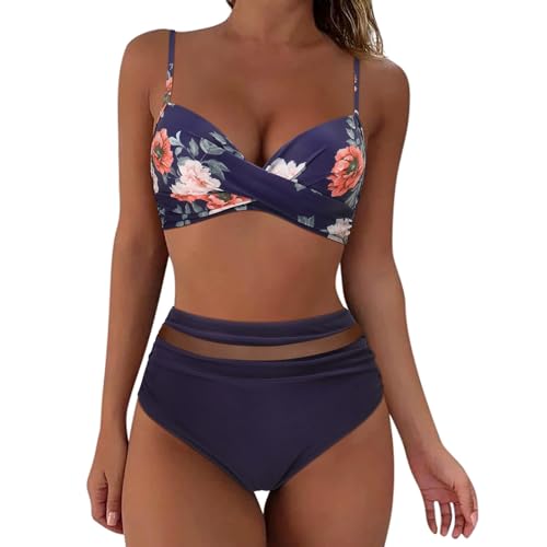 Bikini Damen Set Wickel Sexy Push Up Bikini Oberteil Bauchweg High Waist Bikini Set Bademode Zweiteilig Badeanzug Bikini Mädchen Blumenmuster Einfarbig Tankini Bikini Sets Bikini-Sets für Damen von Generic