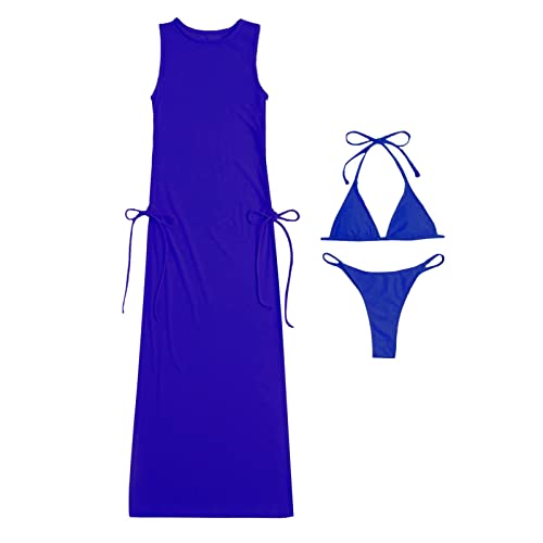 Bikini High Leg Schwarz 2022 Solid Corlor 3-teiliges Bikini-Set Damen-Badebekleidungs-Badeanzug Beachwear-Bikini-Mädchen-Badeanzug Bikini Neongelb (D-BU1, XL) von Generic