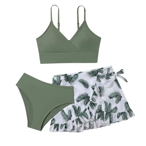 Bikini MäDchen Set 3Pcs Bikini Top Mit Triangel Bikinihose Und RüSchen Rock Kinder Blumen Verstellbarer Schultergurt Bustier Tankini Sommer SchöNe Schnelltrocknende SüßE Schwimmanzug von Generic