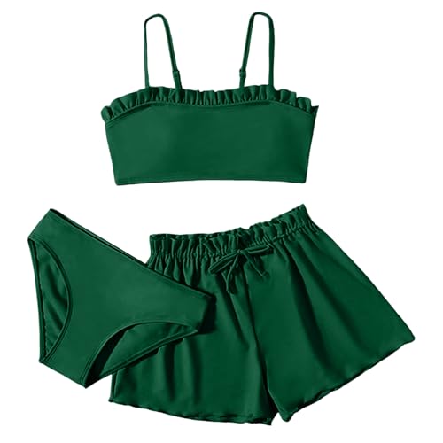 Bikini Mädchen 152 Teenager 3-Teiliger Bikini Set Badeanzug Mädchen Tankini mit Triangel Rüschen Set Push Up Bikinioberteil Bedruckte Bikinihose Badeanzüge für 2-14 Jahre von Generic