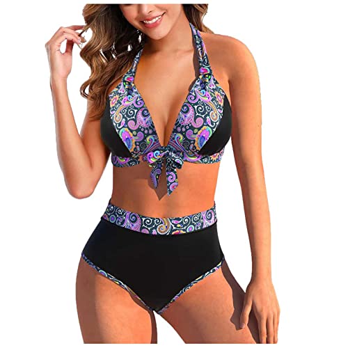 Bikini Oberteil, Bikini Set Damen Badeanzug Mit Shaping Effekt Push Up Bikinis Für Damen Wettkampf-Badeanzüge Bikini Bandeau Radio Bottom Bikini Bustier Damen Hight Badeanzug (Violett,3XL) von Generic