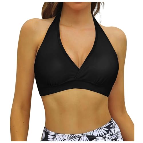 Bikini Oberteil Damen Push Up Sport Bikini Top Triangel Neckholder V Ausschnitt Lace-Up Bademode Bikinioberteil Swim Sports BH Workout Swimwear von Generic