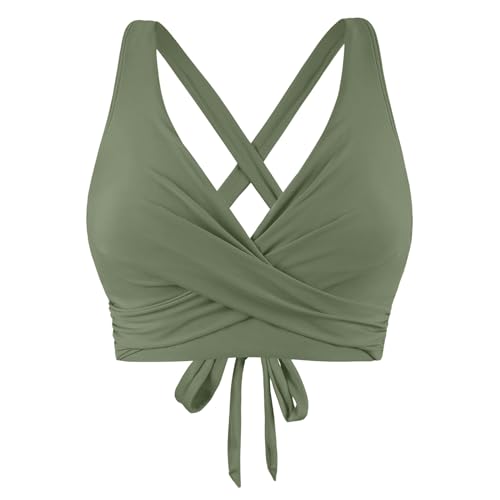 Bikini Oberteil Große Brüste Damen Push Up Wickeloptik Abnehmbar Gepolstert Bikini Top Verstellbar breite Träger Bikinioberteil Lace Up Schnell Trocknend Bikinioberteile für Damen Padded Bademode von Generic