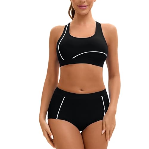 Bikini Oberteil schwarz Damen Bikini-Set Badeanzug Hoher Taille Bauchweg Bademode Zweiteiliger BadeanzüGe Blumenmuster Bikini Abnehmbar Set Triangel TräGer von Generic