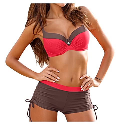 Bikini Set Damen Sommer Sportlich Bademode Zweiteiliger Bikini Set Push Up Pads Badeanzug High Waist Bauchweg Bikini Set mit Hotpants Bikini Push Up BH Strand Bademode(D A01,M) von Generic