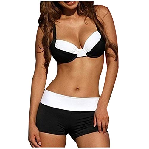 Bikini Set Damen Sommer Sportlich Bademode Zweiteiliger Bikini Set Push Up Pads Badeanzug High Waist Bauchweg Bikini Set mit Hotpants Bikini Push Up BH Strand Bademode(Ea,S) von Generic