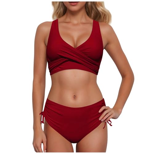 Bikini-Set für Damen bauchweg, Twsit Cross Push up Bikini-Oberteil und High Waist Bikini-Unterteile, weiche hochwertige Bademode Badeanzüge für Strand, Pool mit verstellbaren Schultergurten von Generic