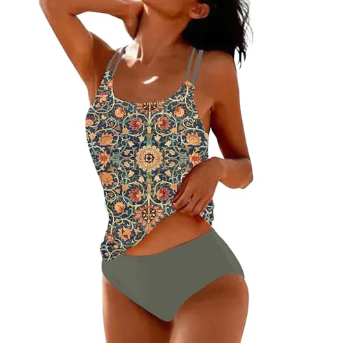 Bikinioberteil Schwarz 80F Bustier Bikini Schwarz Damen Bedruckter Split Hohe Taille Konservativ Bikini Strand Bedruckte Bügelbikini Damen Set Sportbekleidung Set (Jn L) von Generic