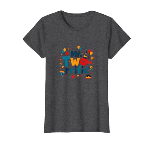 Birthday Boy 2 Mr. Two Rrific Celebration T-Shirt, Damen, Anthrazit Meliert, XXL von Generic