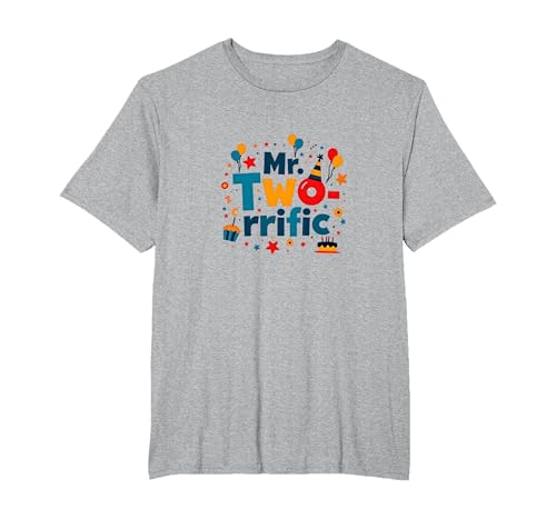 Birthday Boy 2 Mr. Two Rrific Celebration T-Shirt, Herren Große Größen, Grau Meliert, 3X Tall von Generic