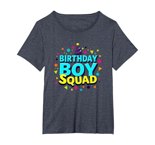 Birthday Boy Squad Festliche Feier Party Hut Spaß T-Shirt, Damen Große Größen, Blau Meliert, 3X von Generic