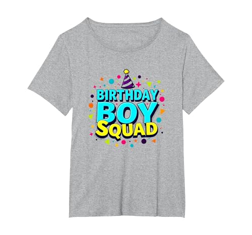 Birthday Boy Squad Festliche Feier Party Hut Spaß T-Shirt, Damen Große Größen, Grau Meliert, 4X von Generic
