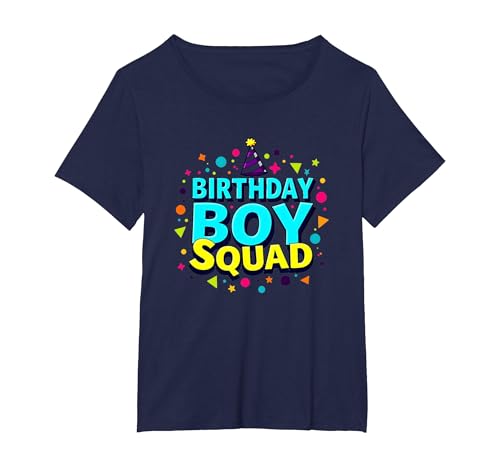 Birthday Boy Squad Festliche Feier Party Hut Spaß T-Shirt, Damen Große Größen, Marineblau, 6X von Generic