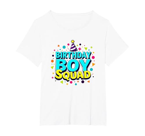 Birthday Boy Squad Festliche Feier Party Hut Spaß T-Shirt, Damen Große Größen, Weiß, 3X von Generic