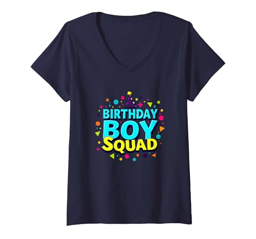 Birthday Boy Squad Festliche Feier Party Hut Spaß T-Shirt mit V-Ausschnitt, Damen, Marineblau, XXL von Generic