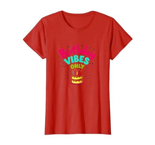 Birthday Vibes Only Festive Cake Celebration, Birthday Girl T-Shirt, Damen, Rot, L von Generic