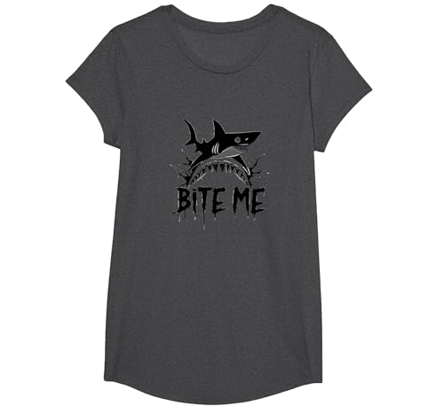 Bite Me: Fierce Shark Attack für Ozean-Enthusiasten T-Shirt, Girls, Anthrazit Meliert, L von Generic
