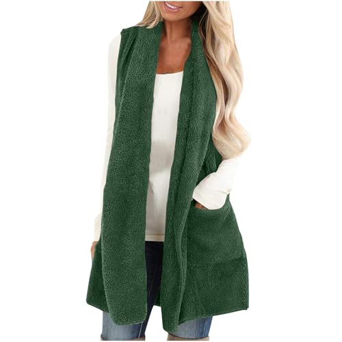 Black Friday Angebote 2024 Fleeceweste Damen Leichte Ärmellos Winerjacke Teddyfleece Weste Teddy Winterweste Fleece Jacke Weiche Gilets Bequemer Plüschweste Open Front Longweste Einfarbig Cardigan von Generic