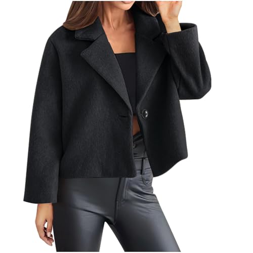 Black Friday Angebote 2024 Kurz Wollmantel Damen Rever Knöpfen Mantel Einfarbig Blazer Jacke Trendiges Winterjacke Leichte Wolljacke Essentials Übergangsjacke Winter Freizeitjacke Windbreaker von Generic