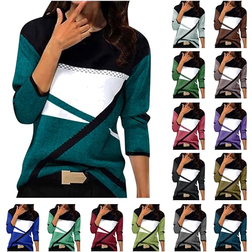 Black Friday Angebote 2024 Langarmshirt Damen Geometrischem Druck Pullover Lässige Sweatshirt ohne Kapuze Leichte Rundhals Oberteile Langarm Shirt Winter Bluse All-Match Tops Bequeme Longbluse von Generic