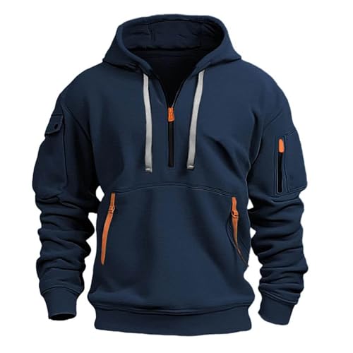 Black Friday Angebote 2024 Sweatshirt Herren Microfleece Hoodie 1/2 Zipper Kapuzenpullover Winter Kapuze Langarmshirt Einfarbig Pullover mit Taschen Kordelzug Große Größen Kapuzenpulli von Generic