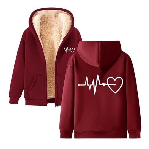 Black Friday Angebote 2024 ab wann Fleecejacke Damen Warm Gefüttert Sweatjacke Elektrokardiogramm Druck Mantel Teddyfleece Winterjacke Zipper Kapuzenjacke Winter Hoodie Jacke Kapuze von Generic