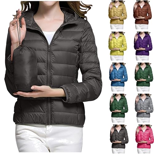 Black Friday Angebote 2024 ab wann Steppjacke Damen Leichte Winterjacke Kapuze Zipper Übergangsjacke Essentials Hoodie Jacke Einfarbig Pufferjacke mit Tasche Winter Steppmantel Outdoorjacke von Generic