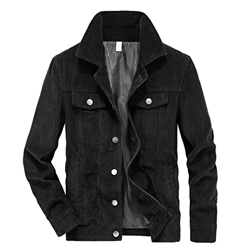 Black Friday Cordjacke Herren Cord Übergangsjacke Revers Button Down Mantel Winter Warm Cardigan Jacke Einfarbig Sweatjacke mit Tasche Große Größen Longbluse Leichte Outwear Sportjacke Hemdjacke von Generic