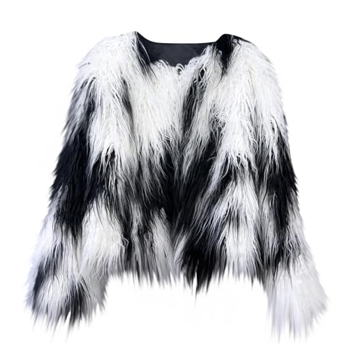 Black Friday Felljacke Damen Bunt Batik Kunstpelz Mantel Kurz Elegant Pelzmantel Flauschig Winterjacke Große Größen Pelzjacke Open Front Fellmantel Winter Warm Kunstfell Jacke Faux von Generic