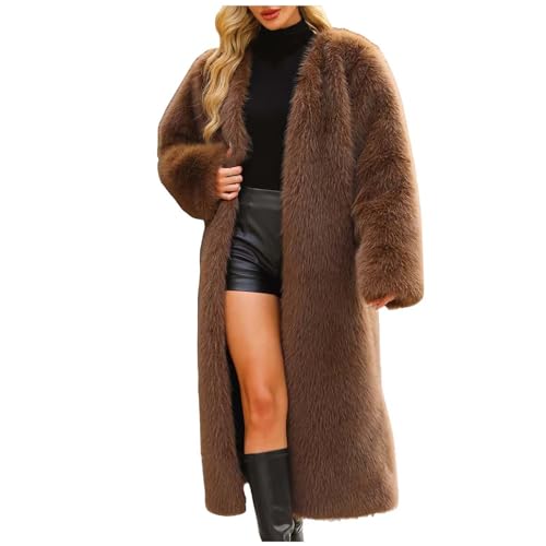 Black Friday Pelzmantel Damen Warm Lang Felljacke Elegant Kunstpelz Jacke Flauschig Fellmantel Große Größen Winterjacke Einfarbig Pelzjacke Kunstfell Mantel Faux Fur Cardigan Teenager Mädchen von Generic
