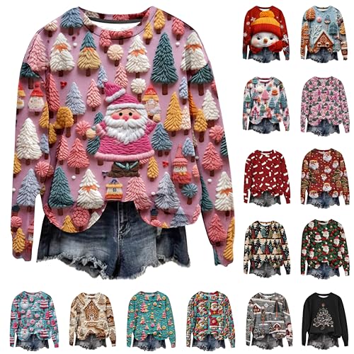 Black Friday for Future Weihnachten Sweatshirt Damen Weihnachtsbaum Druck Pullover Lustig Weihnachtspullover Festlich Bluse Leichte Langarmshirt ohne Kapuze Winter Oberteile Essentials Tops von Generic