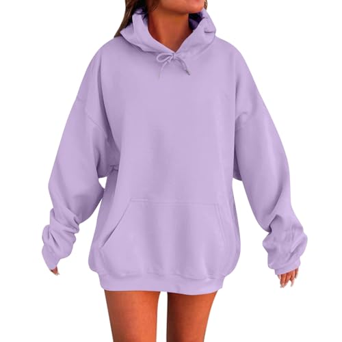 Damen Hoodie Sweatjacke Mit Kapuze, Pullover Loser Fit Freizeit Sport Sweatshirt Oversize Kapuzenpullover Tops Unifarben, Orange, XXL von Generic