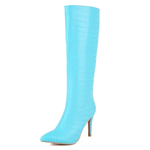 Blau,38 EU,Womens Knee High Stiefel Stiletto High Heel Pointed Toe Tall Pull-On Fall Long Boot Elegant Dating Party Kleid Schuhe Blau,38 EU,Womens Knee High Stiefel Stiletto High Heel Pointed Toe Tall Pull-On Fall Long Boot Elegant Dating Party Kleid Schuhe von Generic
