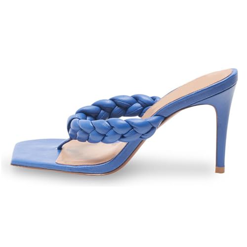 Blau,41 EU,Damen-Flip-Flops mit Stiletto-Absatz und quadratischer offener Zehenpartie, Slingback-Slipper, Pantoletten, modisch gewebt, Partykleid, Tanga, Abendschuhe Blau,41 EU,Damen-Flip-Flops mit Stiletto-Absatz und quadratischer offener Zehenpartie, Slingback-Slipper, Pantoletten, modisch gewebt, Partykleid, Tanga, Abendschuhe von Generic