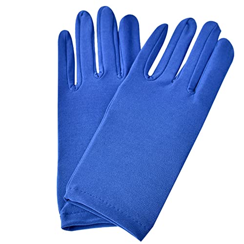 Blau Handschuhe Damen Elegant Kurz Stretch Satin Handschuhe 1920Er Braut Tanzhandschuhe Party Gloves Erwachsene Größe Länge 22Cm Für Hochzeitsbankettkleider Partytänze von Generic