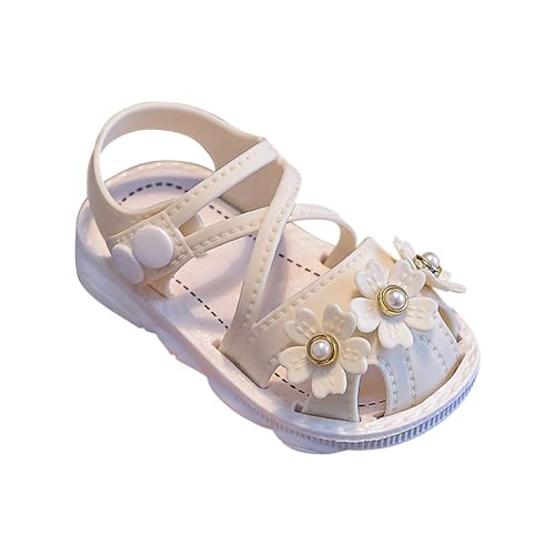 Blau Kleinkind Mädchen Sandalen mit Perlen und Blumen, rutschfeste Lauflernschuhe mit weicher Unterseite und Schnalle Schlappen Kinder 34 (White, 21 Infant) von Generic