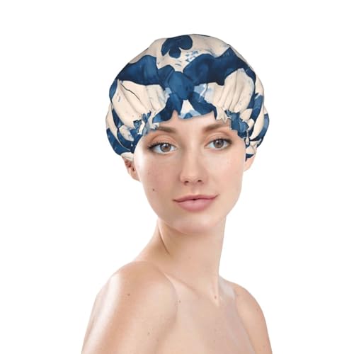 Blau Mandala Druck Badekappe, wasserfeste wiederverwendbare Badekappe für Frauen, zweilagige Badekappe elastische Haarschutzkappe von Generic