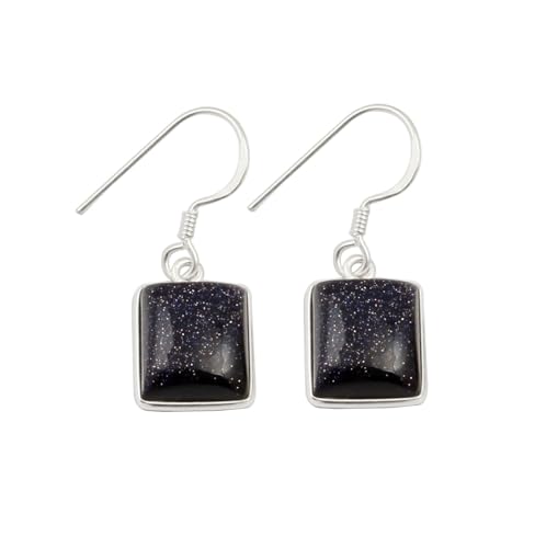 Blaue Sonnenstein-Ohrringe Lünette Set Statement Ohrringe 925 Sterling Silber Französische Ohrdraht-Ohrringe von Generic